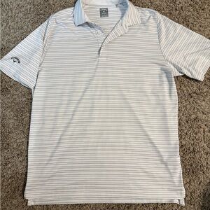 Callaway Men's White and Gray Striped Polo Shirt